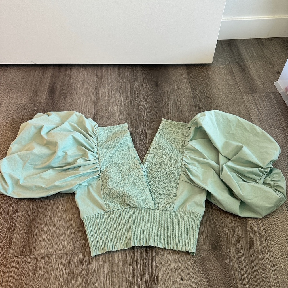 Zara Light Green Puff Sleeve Blouse